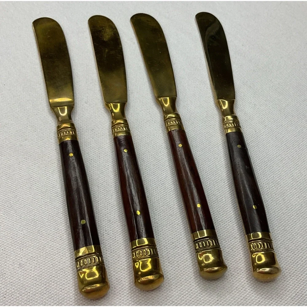 Pottery Barn bronze rosewood Knives Butter Spreader flatware Set Of 4 Vintage